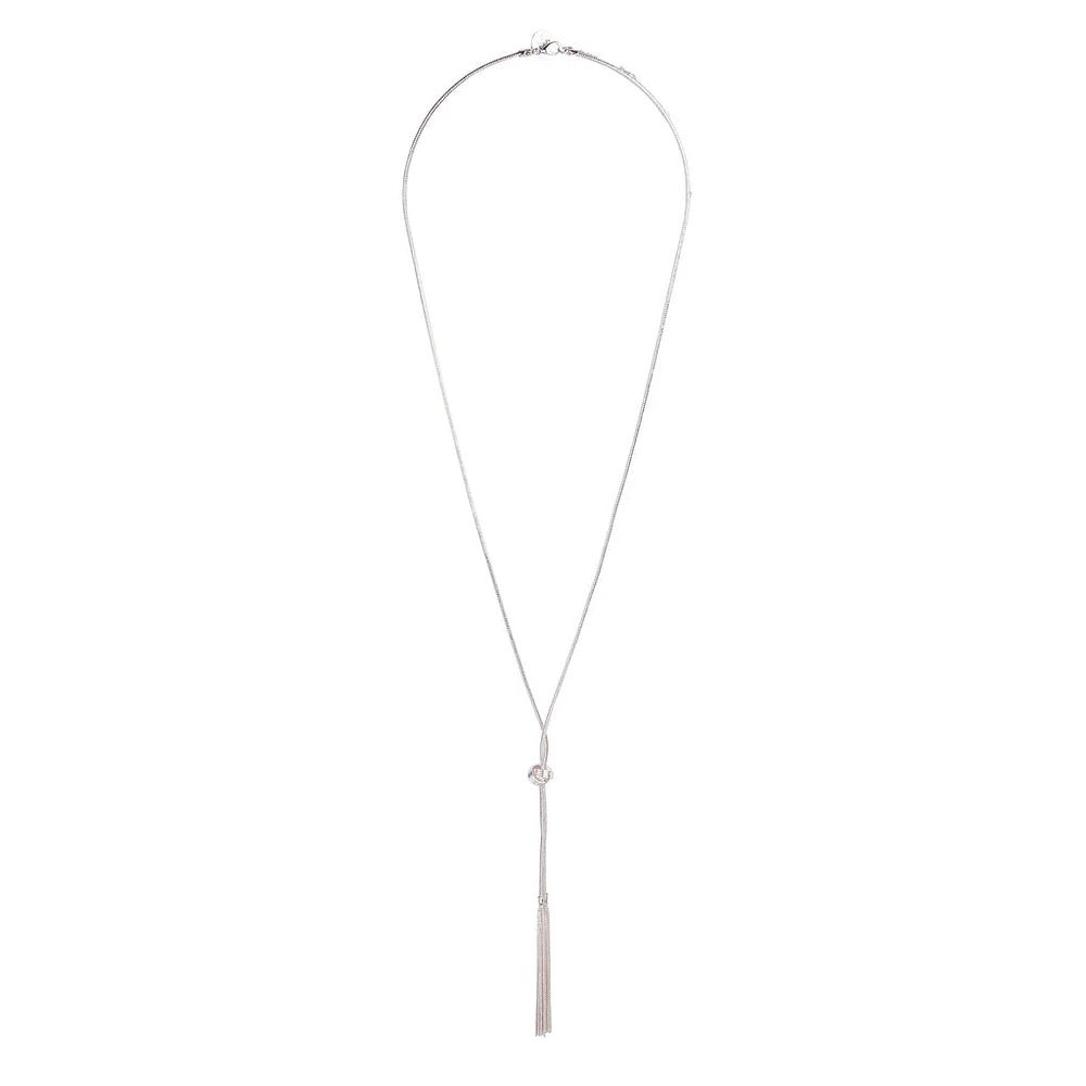 Silver Chain Tassel & Knotted Lariat Necklace