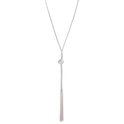 Silver Chain Tassel & Knotted Lariat Necklace