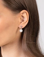 Small Diamante Pearlised Bead Drop Earrings