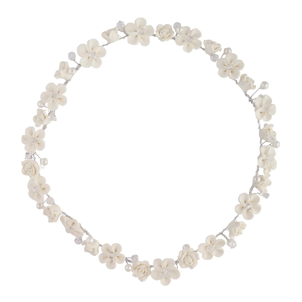 White Flower Pearl Halo Headband