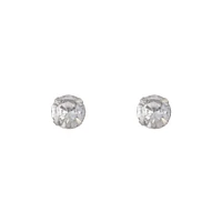 Silver 5 Claw Round Diamante Stud Earrings