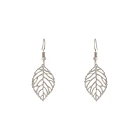 Silver Single Leaf Filigree Drop Earrings