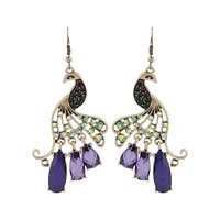 Jewelled Peacock Earrings In Burnished Gold