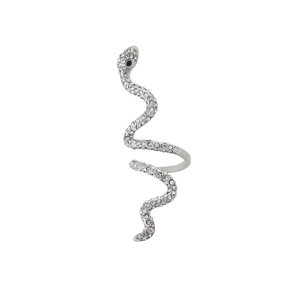 Silver Diamante Elongated Snake Ring