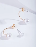 Faux Pearl Double Jacket Earrings