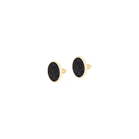 Gold Black Glitter Inlay Disc Earrings