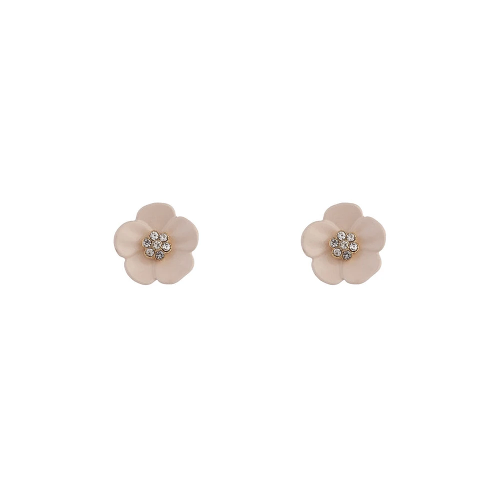 Pink Flower & Stone Stud Earrings