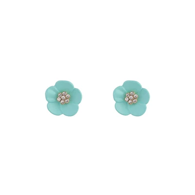 Teal Flower Diamante Stud Earrings