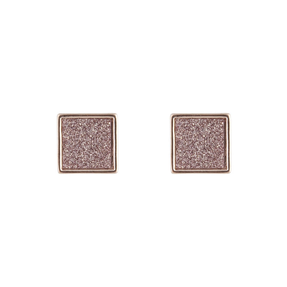 Rose Gold Glitter Inlay Square Earrings