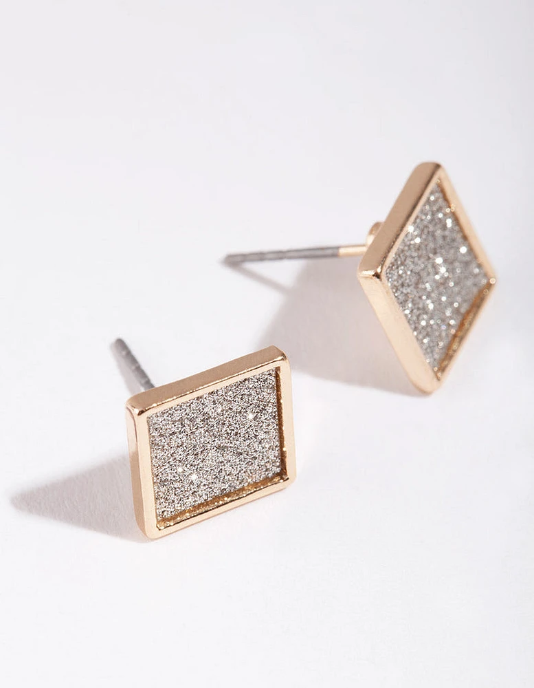 Gold Glitter Paper Inlay Square Earrings