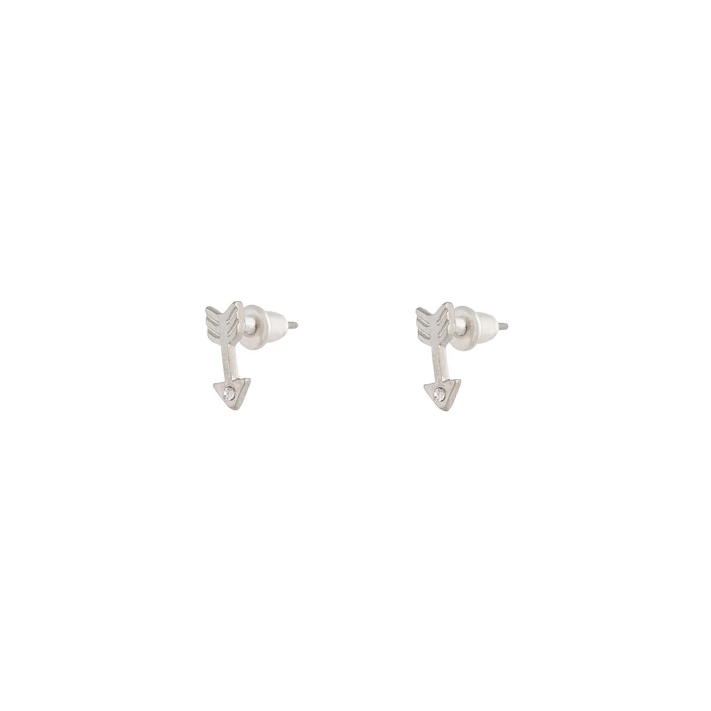 Rhodium Arrow Diamante Stud Earrings