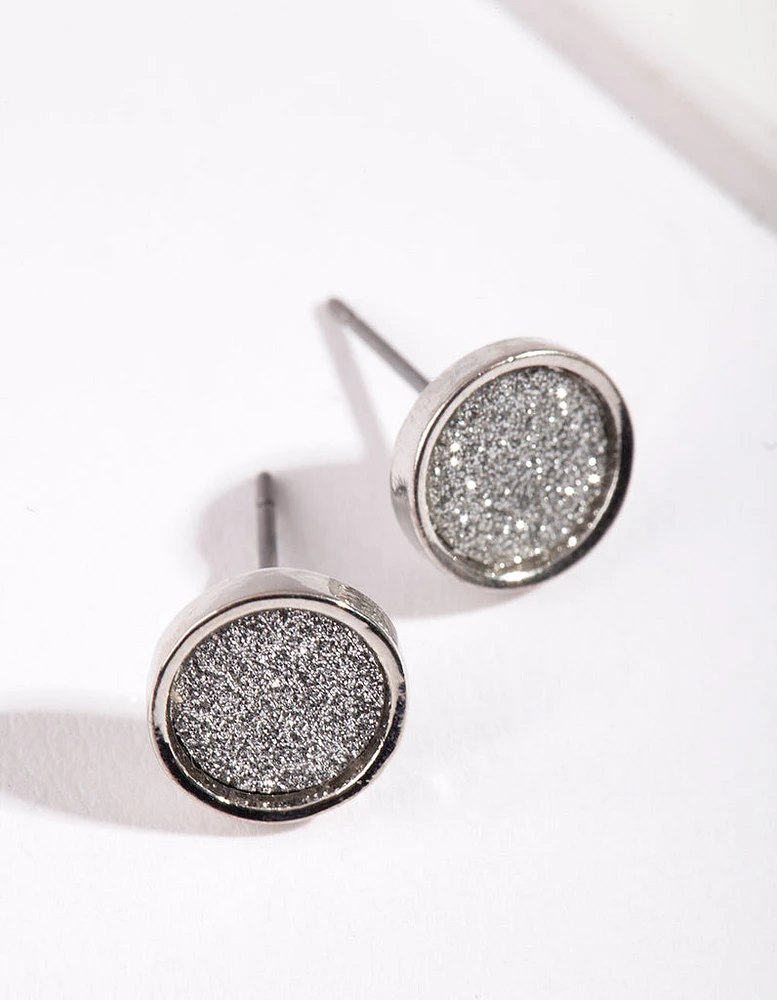 Round Silver Glitter Paper Earrings