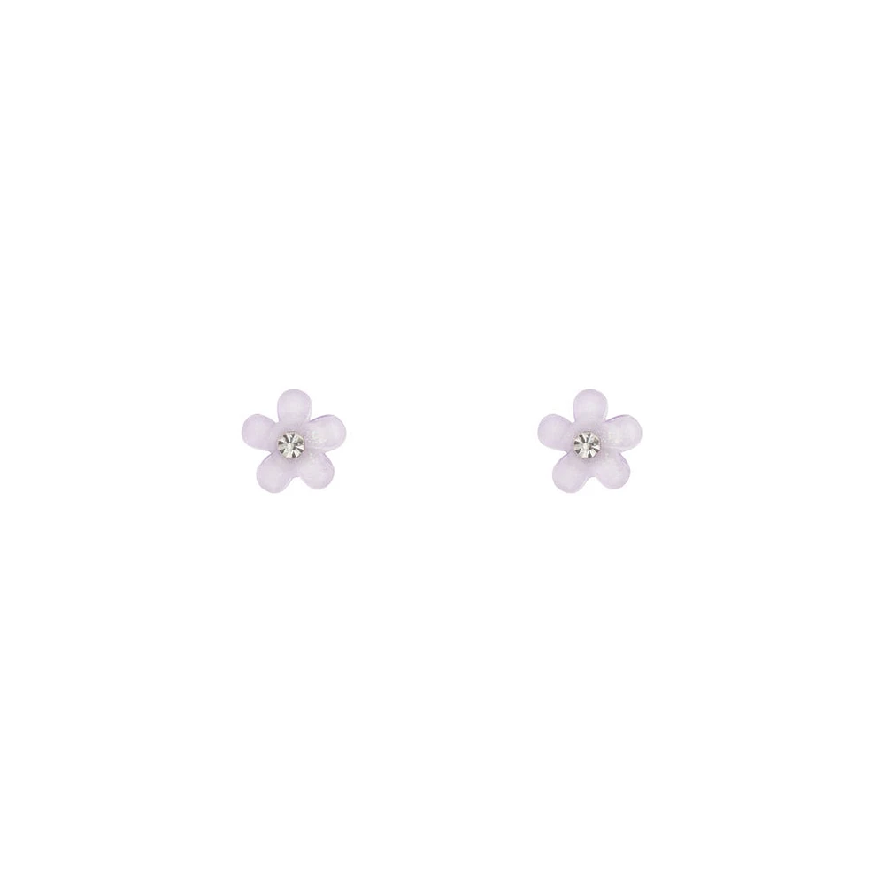 Purple Flower Stud Earrings Diamante Centre