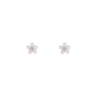 Purple Flower Stud Earrings Diamante Centre