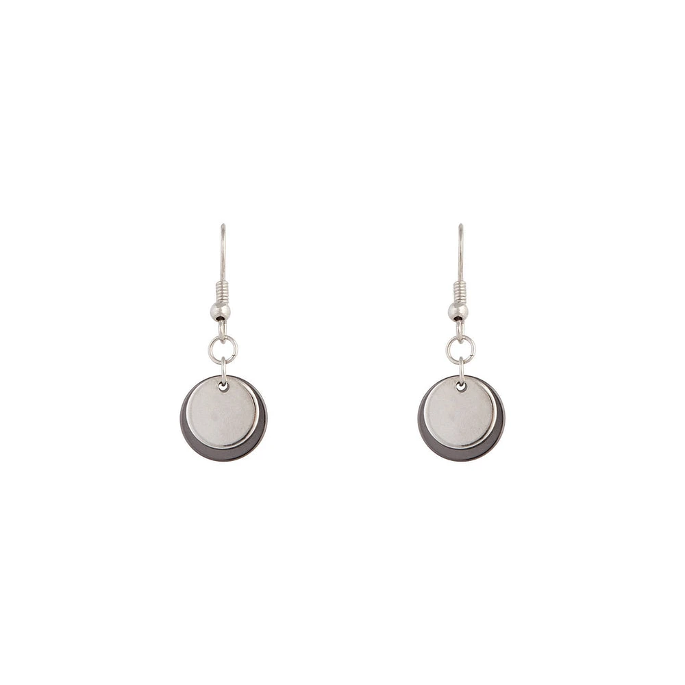 Double Metal Disc Drop Earrings