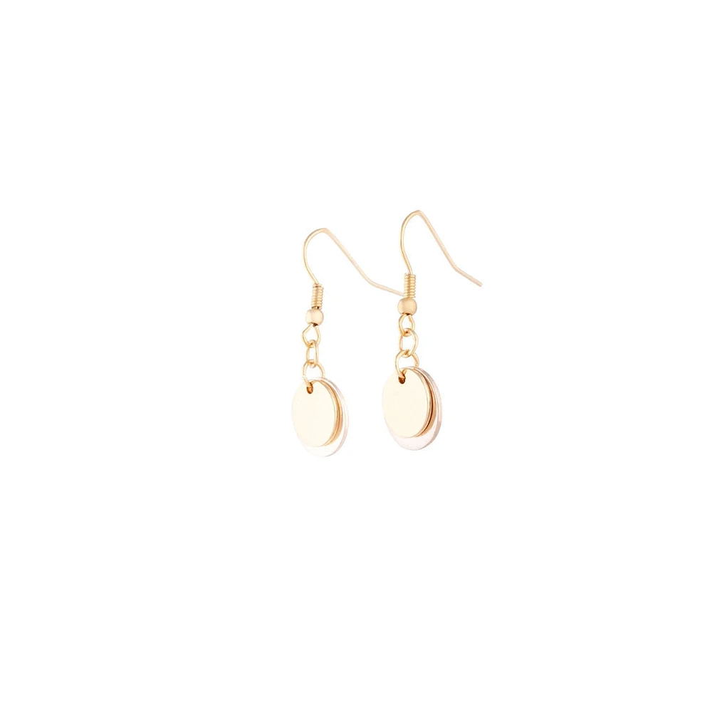 Mixed Metal Double Disc Drop Earrings