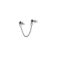 Black Double Diamante Chain Stud Earrings