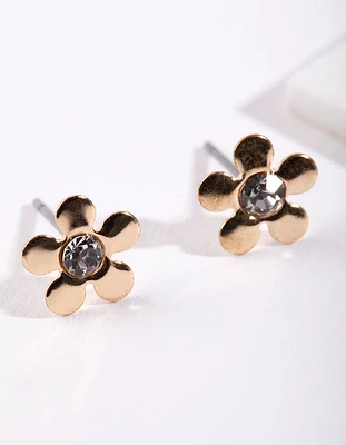 Gold Mini 70s Dia Flower Stud Earrings