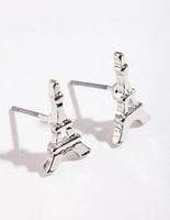 Rhodium Mini Eiffel Tower Stud Earrings