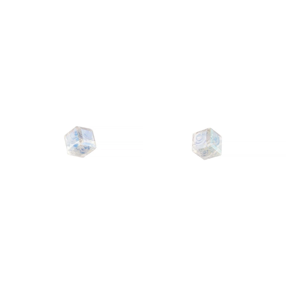 Clear Gem 3D Cube Stud Earrings