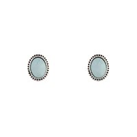 Antique Silver Blue Oval Stud Earrings