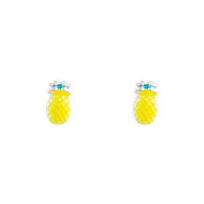 Yellow Bright Pineapple Stud Earrings