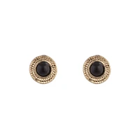 Black Gold Stone Circle Stud Earrings