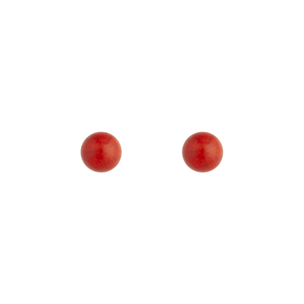 Cracked Red Ball Stud Earrings