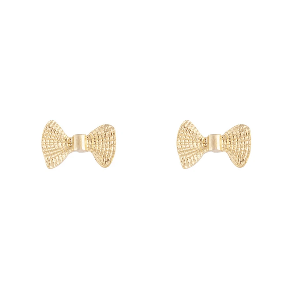 Gold Metal Bow Stud Earrings