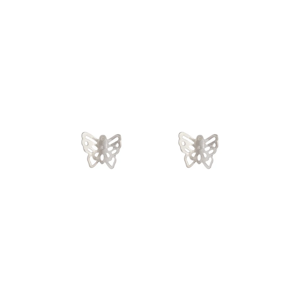 Silver Butterfly Filigree Stud Earrings