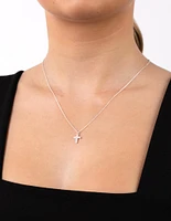 Sterling Silver Diamante Cross Pendant Necklace