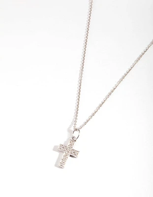 Sterling Silver Diamante Cross Pendant Necklace