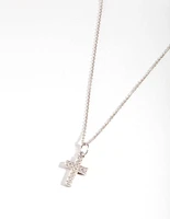 Sterling Silver Diamante Cross Pendant Necklace