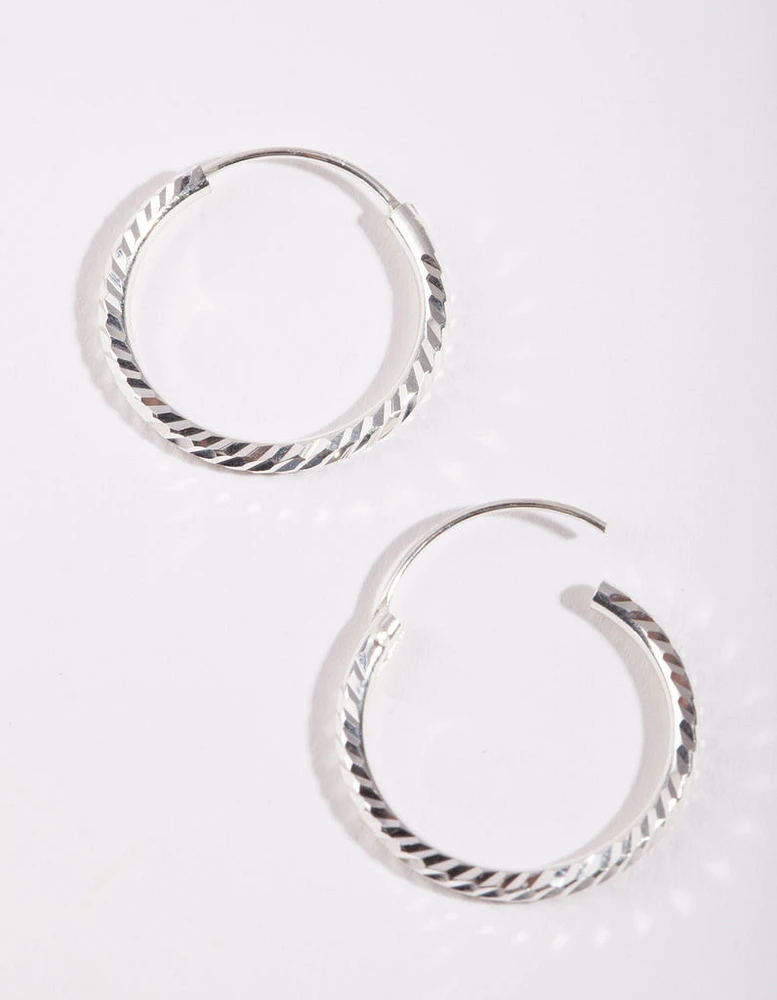 Sterling Silver 20mm Diamond Cut Hoop Earrings