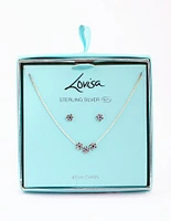 Sterling Silver Diamante Flower Necklace & Earrings Set