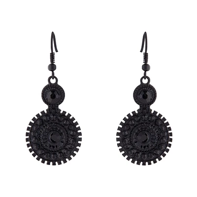 Black Coated Metal Double Circle Drop Earrings