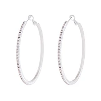 Silver Square Edged Diamante Detailed Hoop Earrings