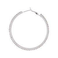 Silver Square Edged Diamante Detailed Hoop Earrings