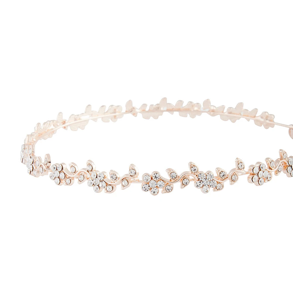 Rose Gold Diamante Leaf Tie Headband