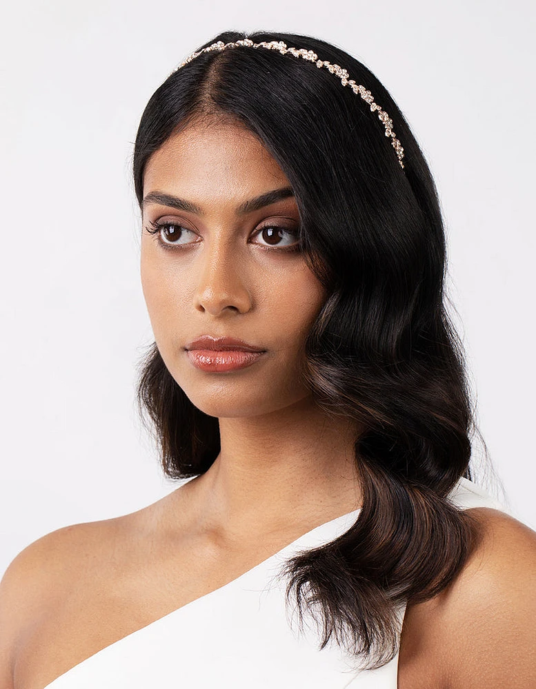 Rose Gold Diamante Leaf Tie Headband