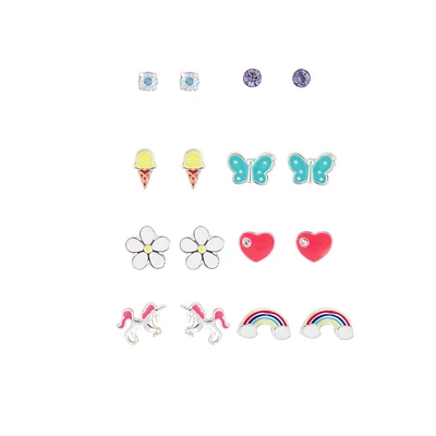 Kids 8-Pack Unicorn Rainbow Stud Earrings