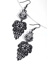 Black Large Filigree Drop Earrings