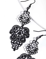 Black Large Filigree Drop Earrings