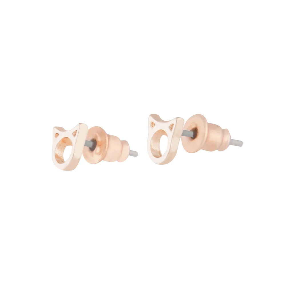 Rose Gold Little Cat Head Stud Earrings