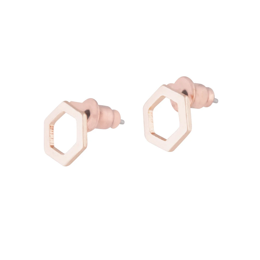 Rose Gold Open Hexagon Stud Earrings