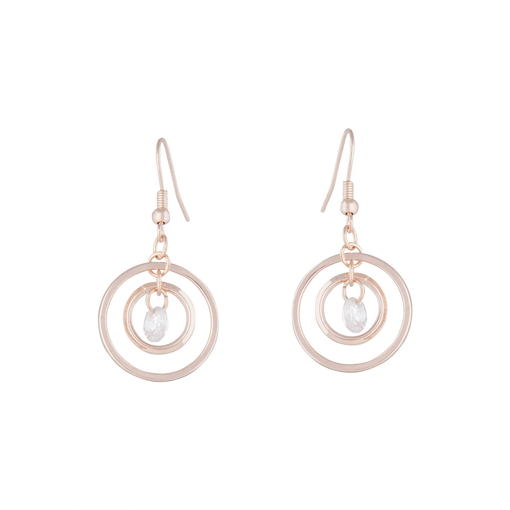 Rose Gold Diamante Bead Double Circle Earrings