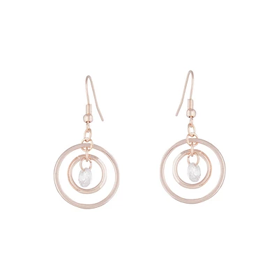 Rose Gold Diamante Bead Double Circle Earrings