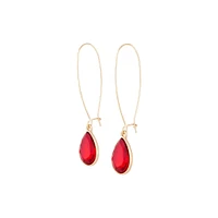 Red Gold Long Diamante Fish Hook Earring