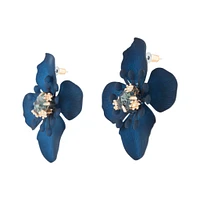 Navy Matte Coated Orchid Stud Earrings