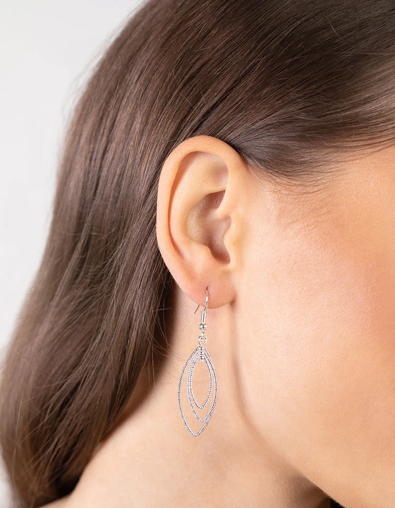 Silver Textured Layered Geo Earrings